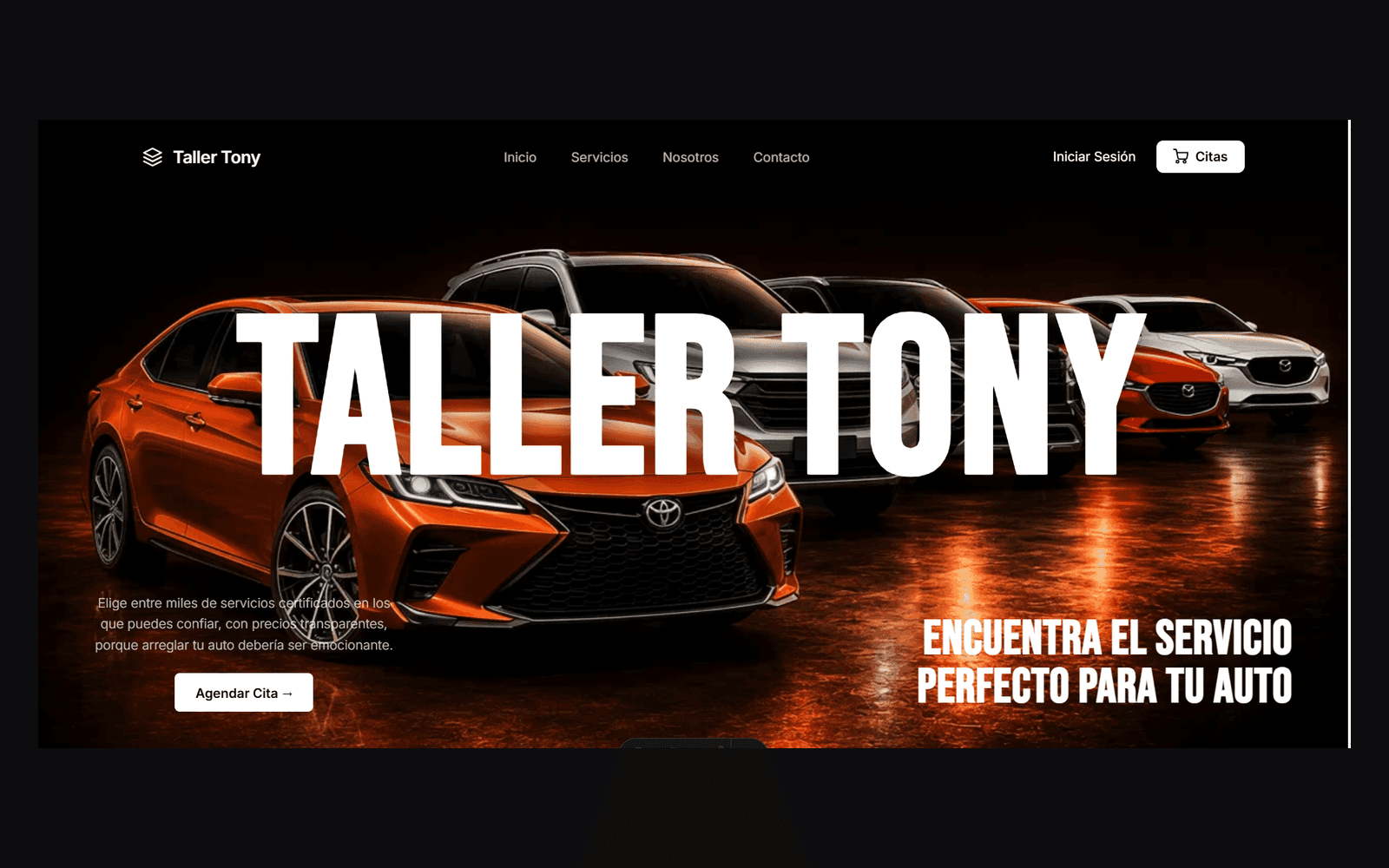 Captura del hero de la landing de Taller Tony a pantalla completa